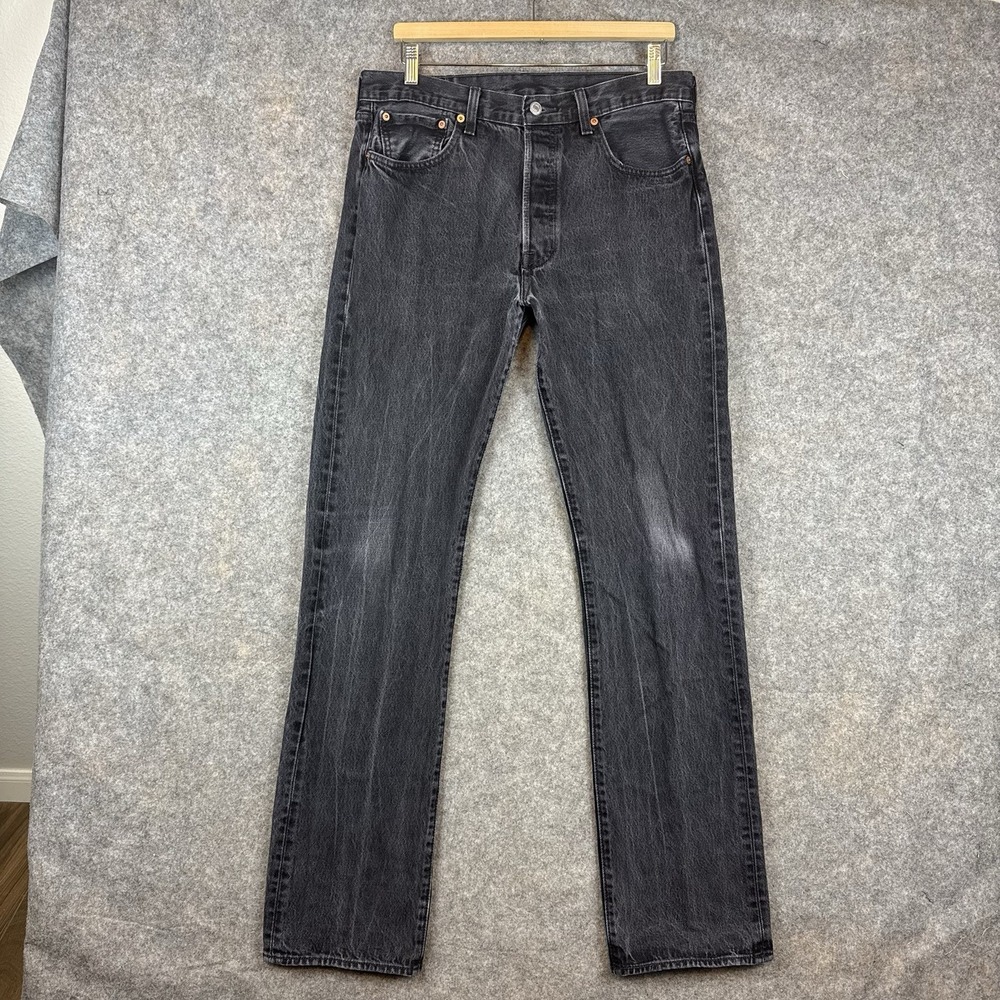 Levis 501 Jeans Mens 33x34 Black Straight Original Fit Button Fly Classic